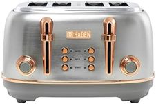 Haden Heritage 4 Slice Wide Slot Stainless Steel Toaster with Adjustable Browning Control & Non-Slip Feet, Steel & Copper