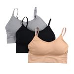 SANGANI, Women Cotton Padded Wire Free Sports Bra Fitness Yoga Free Size (Pack of 3), Size (28-32). (B, Grey-Blck-Skin, Free)