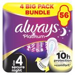 Always Platinum Secure Night (Size 4) Sanitary Towels with Wings 56 Pads, Always Ultra's Best Comfort and Protection