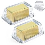 ZEAYEA 2 Pack Glass Butter Dish with Lid, Glass Butter Keeper, 100% Food Safe Clear Butter Serving Dish with Cover for Cream Cheese, Cake, Salad, Candy, Hold 2 Standard Stick Butter