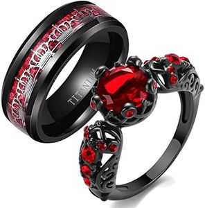 Couple Rings Matching Rings His Her Ring Red CZ Women's Wedding Ring Crown Rings, Metal crystal rhinestone stone, Cubic Zirconia