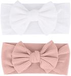 LSUWDE 2 Pcs Baby Headbands, Baby Bows Headband, Baby Girl Headbands, Baby Nylon Headbands, Soft Bow Headwear, Elastic Hair Bands, Child Hair Accessories for Newborn Baby, Toddlers (Pink and White)