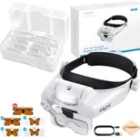 eSynic Comfortable Head Magnifier with Light USB C Rechargeable 1X-14X Magnification 5 Acrylic Lenses Double Lens Design Adjustable Headband for Reading Crafts Jewelry Repair Close Work