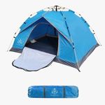 NAWBEDA | Premium Camping Automatic Tent 3-4 Person Comfortable Tent - for 190T Polyester, 2 Doors, Wind Ropes, Pegs, & Packing Bags (Blue)