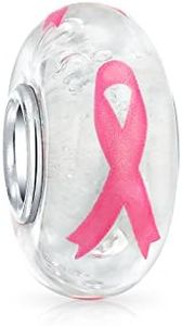 La Force Et L'Espoir : Perle En Verre De Murano Translucide En Forme De Ruban Rose Pour Les Survivantes Du Cancer Du Sein Avec Âme En Argent Sterling 925 - Bracelet À Breloques Européen Pour Femmes