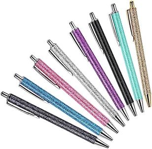 YOUMI 8 Pcs Retractable Ballpoint Pen，Pretty Bling Metal Writing Pens，Black Ink Medium Point 1.0 mm Gift Pens, Cute Journaling Pens Office Supplies for Women & Men (set 4)