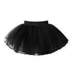 FEESHOW Children Girls Ballet Tulle Dance Skirt Elastic Waist 4 Layers Skirt Girls Tutu Skirt Ballerina Dancewear Costume Black 11-16 Years