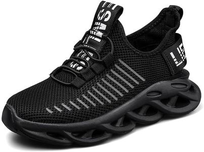 EGMPDA Boys Shoes Girls Kids Running Walking Athletic Sneakers Tennis Shoes Non Slip Lightweight Breathable Comfortable Fashion (Toddler/Little Kid/Big Kid) Black Size 12