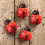 Metal Ladybugs Garden Wall Art Decor Cute Handmade Ladybugs for Backyard Garden Lawn Porch Outdoor Decoration with Red and Black Spots Easy Hanging Yard Wall Ornament Set of 4