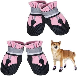 Avvrel Bottes Antidérapantes pour Chien - 4pcs Avec Sangle Réfléchissante, Imperméable Protection Chaussure pour Petits à Moyens Chiens (L, Rose)
