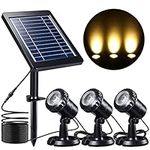 Solar Pond Lights Submersible, Warm White Landscape Spotlights IP68 Waterproof Underwater Night Lights for Fountain Pool Aquarium Tank Garden Yard Outdoor, 3 Led Lamps and Solar Panel Included