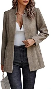 CCTOO Women's Coat Casual Open Front Blazer Long Sleeve Stand Collar Solid Trench Business Work Office Jacket Outwear Brown X-Small
