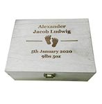 36cm Personalised Baby Keepsake Wooden Engraved Box Footprint | Treasure Chest New Baby Memory Gift Box