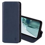 32nd Classic Series 2.0 - Real Leather Book Wallet Flip Case Cover For Motorola Moto G62 5G, Real Leather Design With Card Slot, Magnetic Closure and Built In Stand - Navy Blue