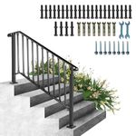 Happybuy Handrail Picket #4 Fits 4 or 5 Steps Matte Black Stair Rail Wrought Iron Handrail with Installation Kit Hand Rails for Outdoor Steps