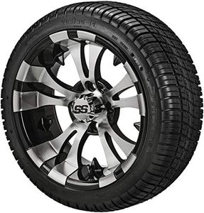 RM Cart - 14" Warlock Black/Machined on 205/30-14 Deli Tires (Set of 4), Fits Club Car & EZGo Carts, Golf Cart Tires and Wheels Combo