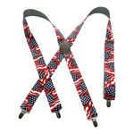 1 1/2" Wide Classic Series Holdup Suspenders X-back with Silver No-slip Clips US Flag AD