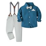 Volunboy Toddler Wedding Outfits Gentleman Formal Wear Long Sleeve Suspenders Bowtie Pants Ring Bearer Dress Suits (Blue Grey, 2-3T)