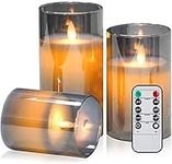 Goldprice LED Candles Flameless Candles 4"5"6" Set of 3 Real Wax Light, Battery Operated Candles Glass Pillars Realistic Flickering Wick Flame Mode, Lantern Candles with Remote Control 24 Hour Timer