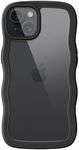 JETech Cute Case for iPhone 15 6.1-Inch, Wave Frame Curly Shape Shockproof Phone Cover for Women and Girls, Clear Hard PC Back (Black)