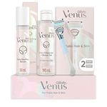 Gillette Venus Pubic Hair And Skin Womens Shaving Kit, 1 Venus Handle + 2 Razor Blade Refills + 2 in 1 Cleanser And Shave Gel For Women 190mL + Daily Soothing Serum For Intimate Grooming 50mL