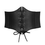 LEACOOLKEY Women Waspie Corset Belt for Dress, Retro Wide Elastic Tie Waspie Belt Christmas, Ladies Black Tied Waspie Belt（A-Black,Fit Waist Size 25"-27")