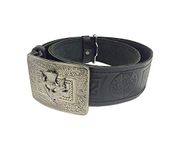 Gents Scottish Leather Kilt Belt and Buckle Thistle Design (Medium)