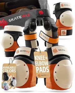 SKATEWIZ Bike Knee Pads - Skateboard Safety Gear - Shield - Size M/L Orange - Skate & Skateboarding Wrist Guards for Skating Adult with Elbow Pads - Roller Skates, Inline Skates