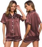 SWOMOG Pyjamas for Womens Satin Silk Pjs Button Down Pyjamas Set Soft Sleepwear Lightweight Loungewear