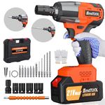 Cordless Impact Wrench, 1/2 inch Brushless Impact Gun, 2500rpm & Max Torque 550Nm, High Torque Impact Wrench with 4 Socket Sets, 12 Drill Sets, 4.0Ah Battery, Charger and Carry Box, for Car Furniture