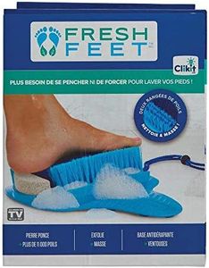 Fresh Feet - Canadian Edition - Foot Scrubber With Pumice Stone, Cleans, Smooths, Exfoliates & Massages your Feet Without Bending in the Shower or Bathtub