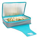 Insulated Square Thermal Casserole Food Carrier for Lunch, Lasagna, Potluck, Picnics, Vacations - Blue and Grey