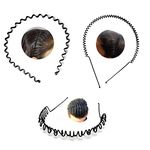 Pack of 3 Black Flexible Metal Wavy,Spring Zig Zag Hair Band Hair Hoop Hairband Daily Use for Unisex Men Women