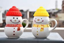 ADBHUTANAND® 1 Pieces Premium Ceramic Snowman Cup with Silicone Lid Cover, Best Coffee and Tea Cup Mug for Kids Boys and Girls - 300 ml (Multicolor) (300 ml, 1) (2)