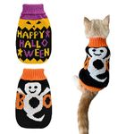 ShuRung 2Pcs Halloween Dog Sweaters Kitten Cat Knitwear Puppy Cat Halloween Pumpkin Ghost Sweater Pet Halloween Sweater Clothes Outfit Costume for Kittens Cats Puppies Small Medium Dogs XS