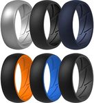 ThunderFit Silicone Wedding Rings for Men, Breathable Edition Rubber Engagement Bands Airflow Inner Grooves 8.5mm Wide 2.5mm Thick - 1/2/3/4/5/6/7 Variety Multipack (Pack S - Size 10.5-11 (20.6mm))