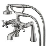 Qinkell Clawfoot Tub Faucet Deck Mount Tub Filler Brushed Nickel Vintage Brass Bathtub Faucets with Telephone Shaped Hand Shower