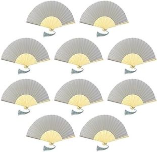 FANSOF.FANS Pack of 10 Fabric Fan with a Tassel Grade A Bamboo Ribs Party Favour Handheld Fan (Silver, Grey)