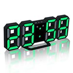 EAAGD 3D LED Digital Alarm Clock, 8.4" Large Display Alarm Clocks for Bedrooms, with 3 Adjustable Brightness Levels Desk Alarm Clock for Home Office (Black/Green)