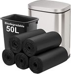 Biodegradable Trash bags 50PCS, Aievrgad 13Gallon/50L large Garbage bags/For kitchen Bin. Bin Liner/Trash/rubbish Bags, 100% Recycled,Tough, degradable, Compost Bags for Food/household-black
