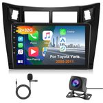 2G 64G Android Car Stereo for Toyota Yaris 2005-2012 Radio Carplay Wireless Android Auto, Hodozzy 9 inch Touch Screen GPS Navigation WiFi Bluetooth FM RDS Mirror Link Double Din Car Radio mit Camera