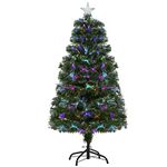 HOMCOM 4ft Xmas Tree Pre-Lit LED Christmas Tree Optic Fiber with Top Star Artificial Fireworks Spruce Tree Multi-Color w/Stand