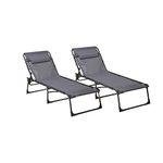 Neo Pair of Outdoor Portable Lightweight Sun Lounger Sunbed Folding Camping Reclining Lounge Chair Garden Beach Patio (Grey)