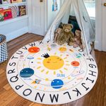 LTKOUGFAM ABC Kids Rug,4 ft Washable Nursery Rug,Soft Plush Educational Circle Rug,Non-Slip Solar System Alphabet Rug for Classroom playroom Bedroom Kids Room Decor