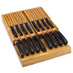 in-Drawer Knife Block,Bamboo Knife Drawer Organizer Insert, Kitchen Knife Drawer Storage for 16 Knives PLUS a Slot for your Knife Sharpener (without Knives)