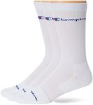 Champion Mens Crew Compression Sport Socks, White, 10-12 US