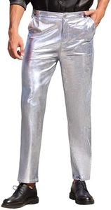 Coofandy Men's Nightclub Metallic Silver Pants Shinny Slim Disco Hiphop Dance Jeans Pants Costume Party Clubwear,Extravagant Grey,X-Large