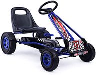 HONEY JOY Go Kart for Kids, 4 Wheel Quad Off-Road Pedal On Foot Go Cart w/Steering Wheels & Adjustable Seat, 2 Safety Brakes, EVA Tires, Clutch, Outdoor Racer Ride On Pedal Car