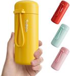 Exllena Small Flask 150ml Made of 304 Stainless Steel, Double Wall Vacuum Insulation for Hot&Cold Drinks, Mini Flask with Carry Handle - 100% Leakproof(Yellow)