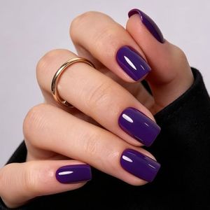 Modelones Midnight Purple Press on Nails, Short Square Fake Nails, Reusable Nail Kit with Nail Glue Adhesive Tabs Mini Nail File, Nails Press Ons 32Pcs16 Sizes, Women Girl Gift